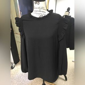 Black ruffled long sleeve blouse